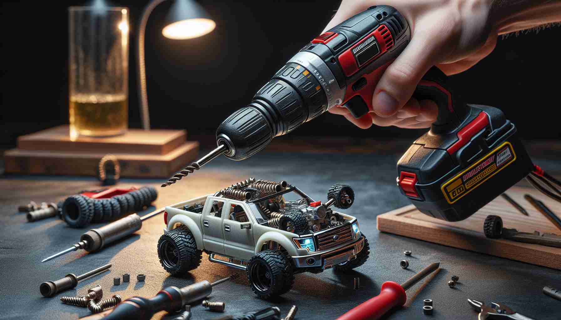 Miniatura samochodu dzięki wiertarce napędzanej mini-V8