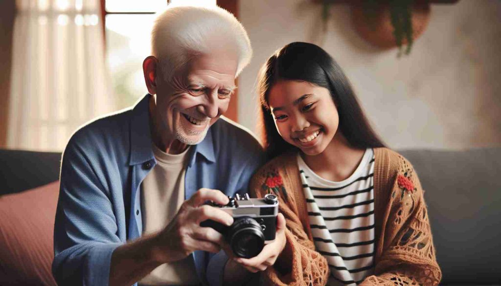 Elderly Man Learns to Capture Memories with Granddaughter